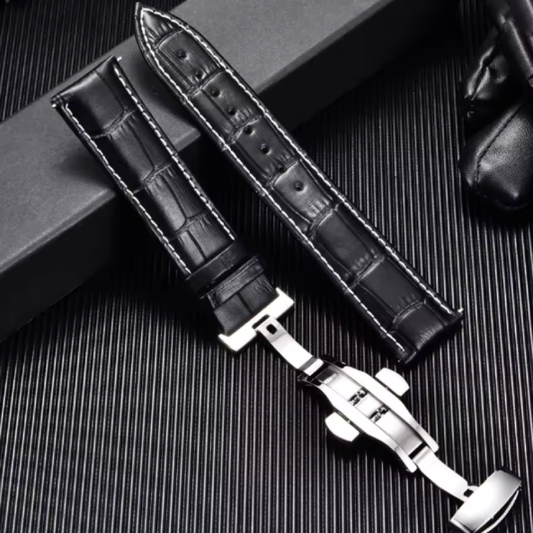 Bracelets de Montre en Cuir de Veau Véritable, Remplacement d'Affaires, 18mm, 20mm, 22mm, 24mm, avec Boucle Papillon