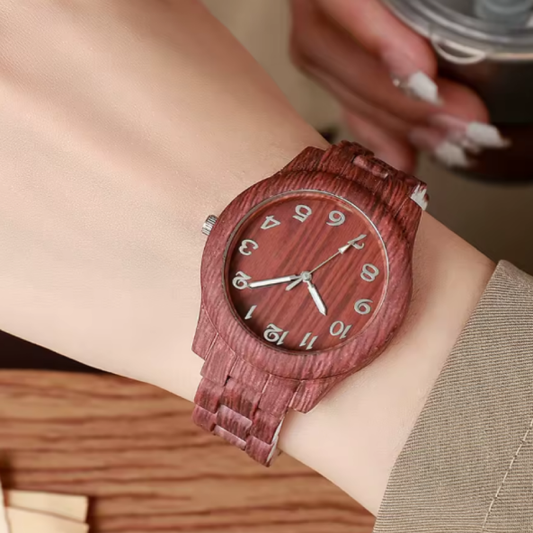 Montre à Quartz Motif en Bois pour Femme
